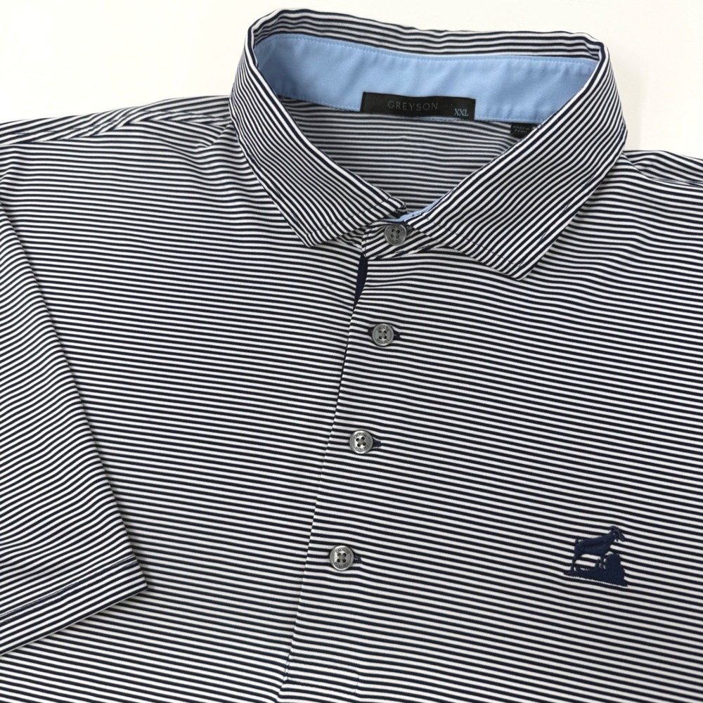 Greyson‎ BallyHack Golf Club Polo Shirt Mens XXL Navy White Striped Performance